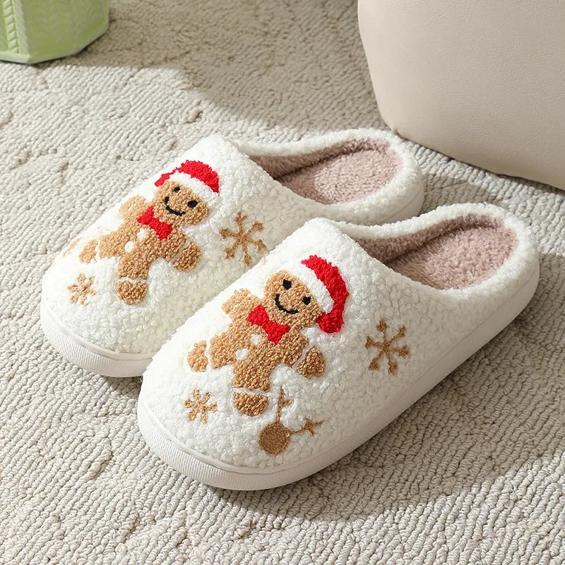 Cute Gingerbread Winter Warm Christmas Women Slippers  Slides Couple Houseshoes Men Bedroom Flat Soft Sole Home Shoes for Gift