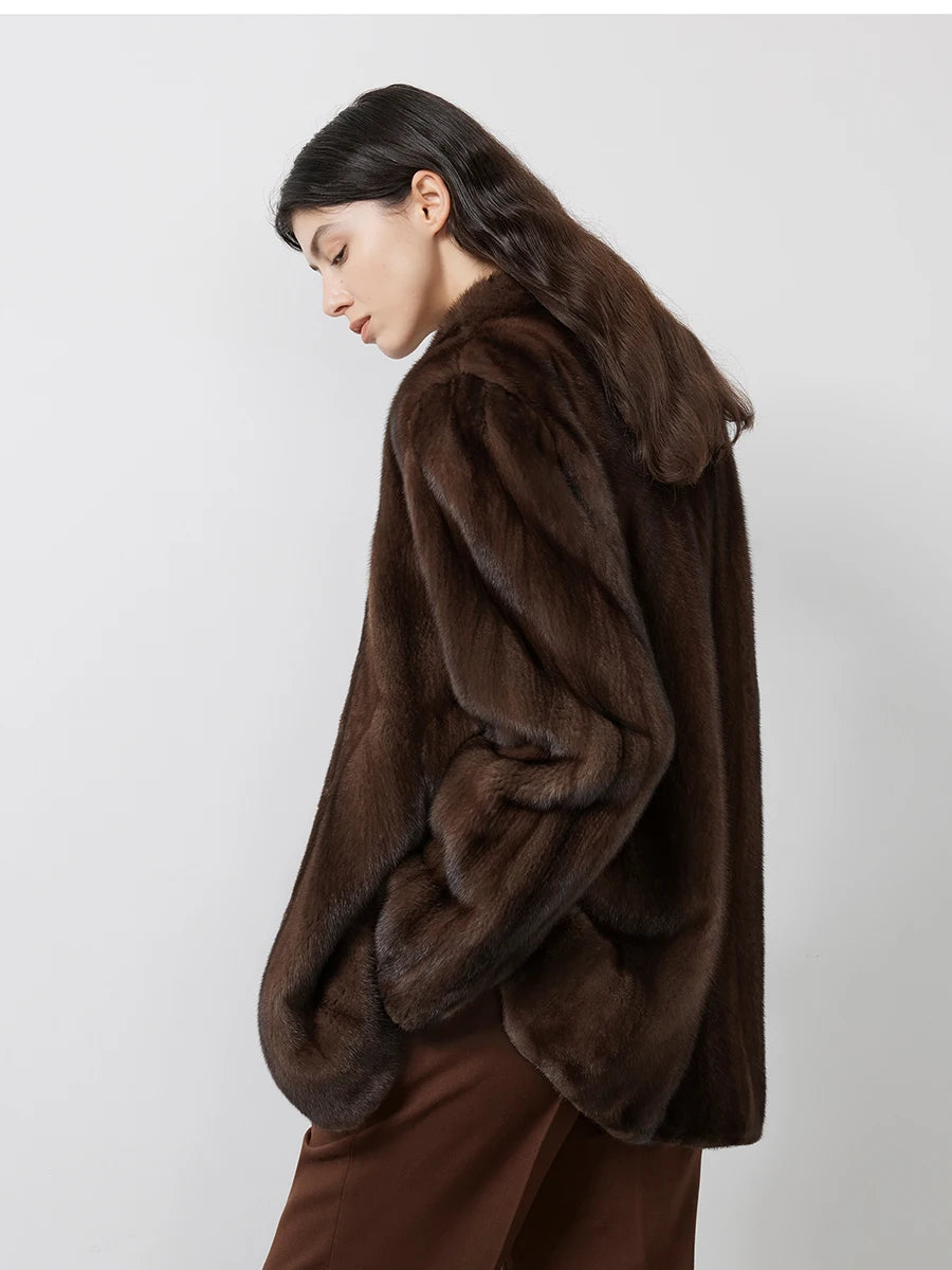 Lautaro Autumn Winter Short Brown Thick Warm Soft Faux Mink Fur Coat Women Stand Collar Elegant Luxury Chic Fluffy Jacket 2025