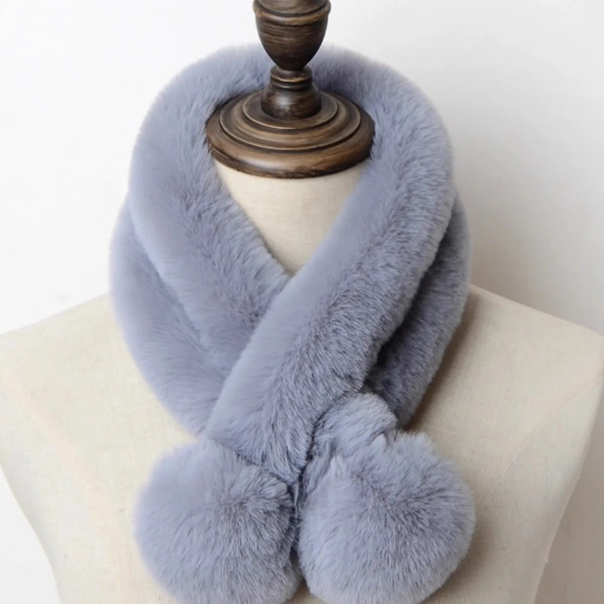 1pc Plush Cross Scarf Faux Rabbit Fur Thickened Plush Ball Thermal Scarf Thick Winter Women Neck Warmer Collar Neckerchief