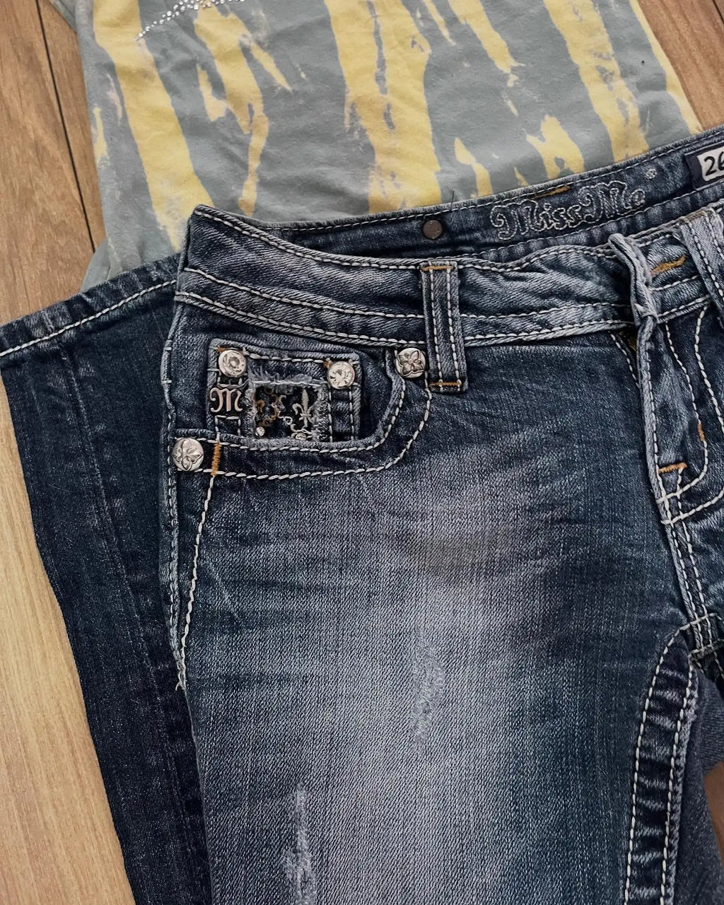 Retro Miss Me Boot Cut Jeans Female Y2K New Blue Jeans Embroidered Wing Pocket Hip Hop Harajuku Gothic Wide Pants Street Wear