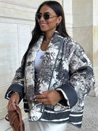 HH Autumn Winter Women Print Quilted Jacket Long Sleeve Cardigan Coat With Pocket Women Elegant Fashion Warm Outwear