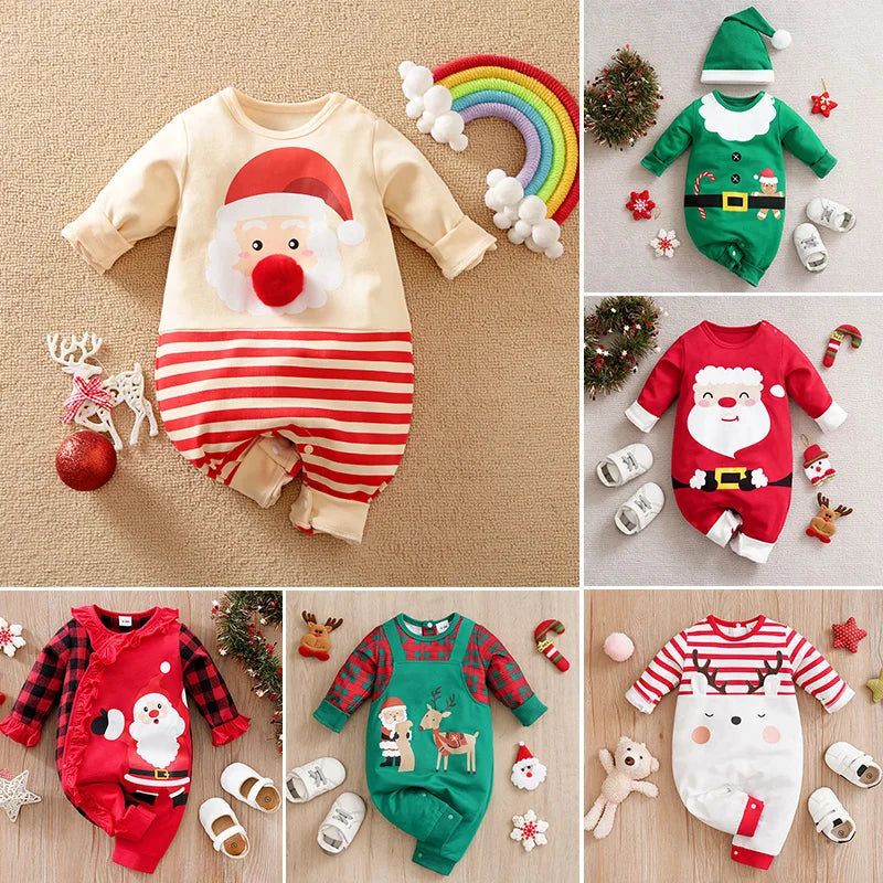 Christmas Newborn Baby Romper cotton Winter velvet green Santa Elk long sleeve Unisex Baby Bodysuits  0-18 months baby Clothes