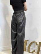 Y2k calças de carga femininas cintura alta calças largas 2025 nova moda coreana perna larga calças de couro genuíno streetwear estilo solto