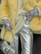 Luxury Faux Fur Women's Coat Turn down Collar Long Sleeve Button Pocket Soft Overcoat Thick Warm Winter Outerwear for Ladies