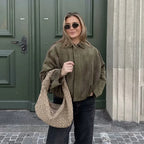 Jaquetas bomber femininas casacos moda turn-down colarinho manga longa casacos soltos vintage feminino outerwear chiques topos