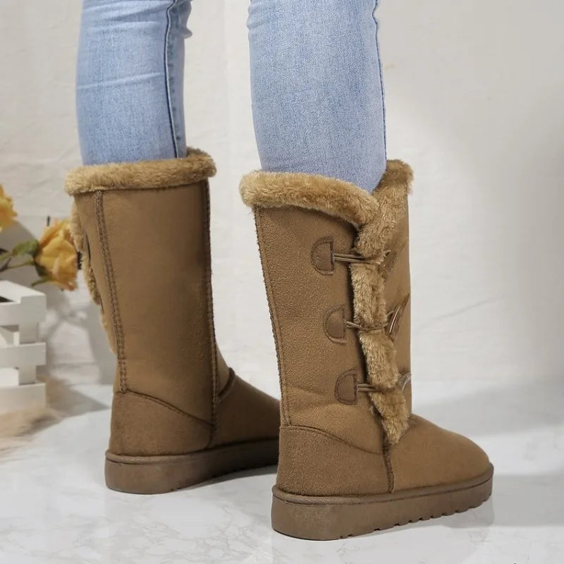 Botas de neve de pelúcia clássicas e bezerro botas femininas de lã sapatos de inverno quentes 2024 inverno novos sapatos femininos d84