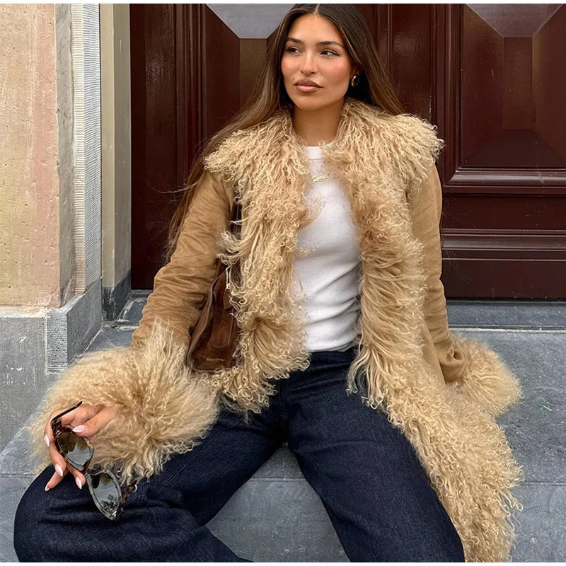 Cozy Faux Fur Patchwork Woolen Women's Coat