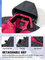 Women's Waterproof Windbreaker Ski Jacket Fleece Lining Warm Winter Snow Coat Multiple pockets Hooded