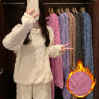 Winter Soft Coral Velvet Jacquard Warm Pajama Set for Women Solid Minimalist Striped Loungewear Female Comfortable Sleepwear New