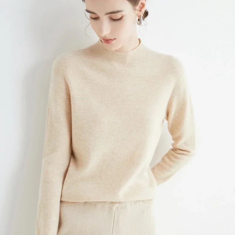 Red Woolen Knitted Sweater Women's Winter Full Length Sleeve Overhead Style Slimming Inner Wear Base Layer Half High Collar