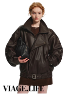 Cool Brown Oversized PU Leather Jacket - Effortless Style