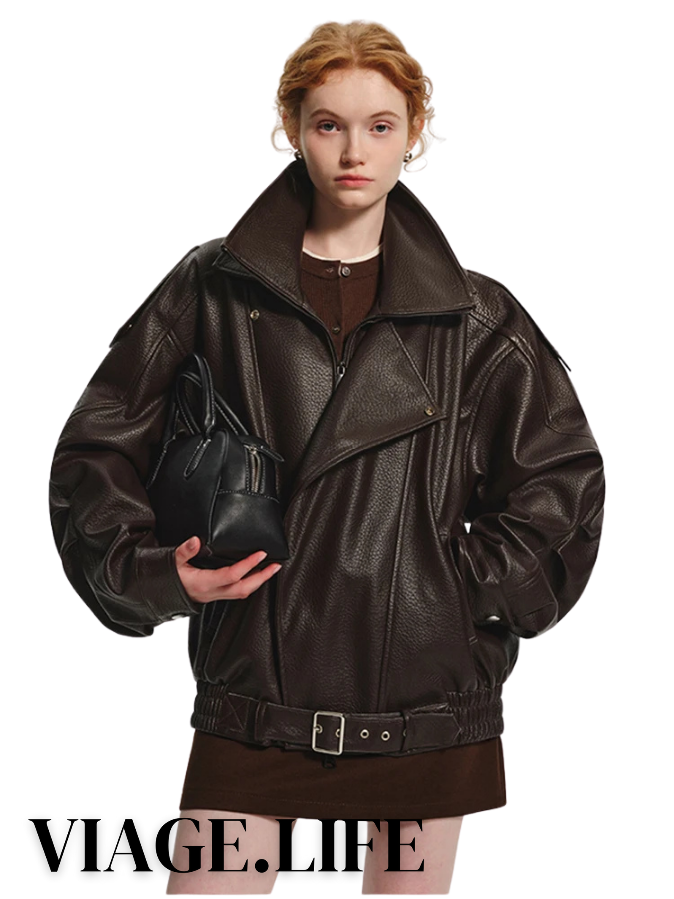 Cool Brown Oversized PU Leather Jacket - Effortless Style