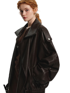 Cool Brown Oversized PU Leather Jacket - Effortless Style