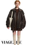 Cool Brown Oversized PU Leather Jacket - Effortless Style