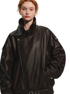 Cool Brown Oversized PU Leather Jacket - Effortless Style