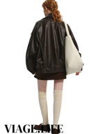 Cool Brown Oversized PU Leather Jacket - Effortless Style