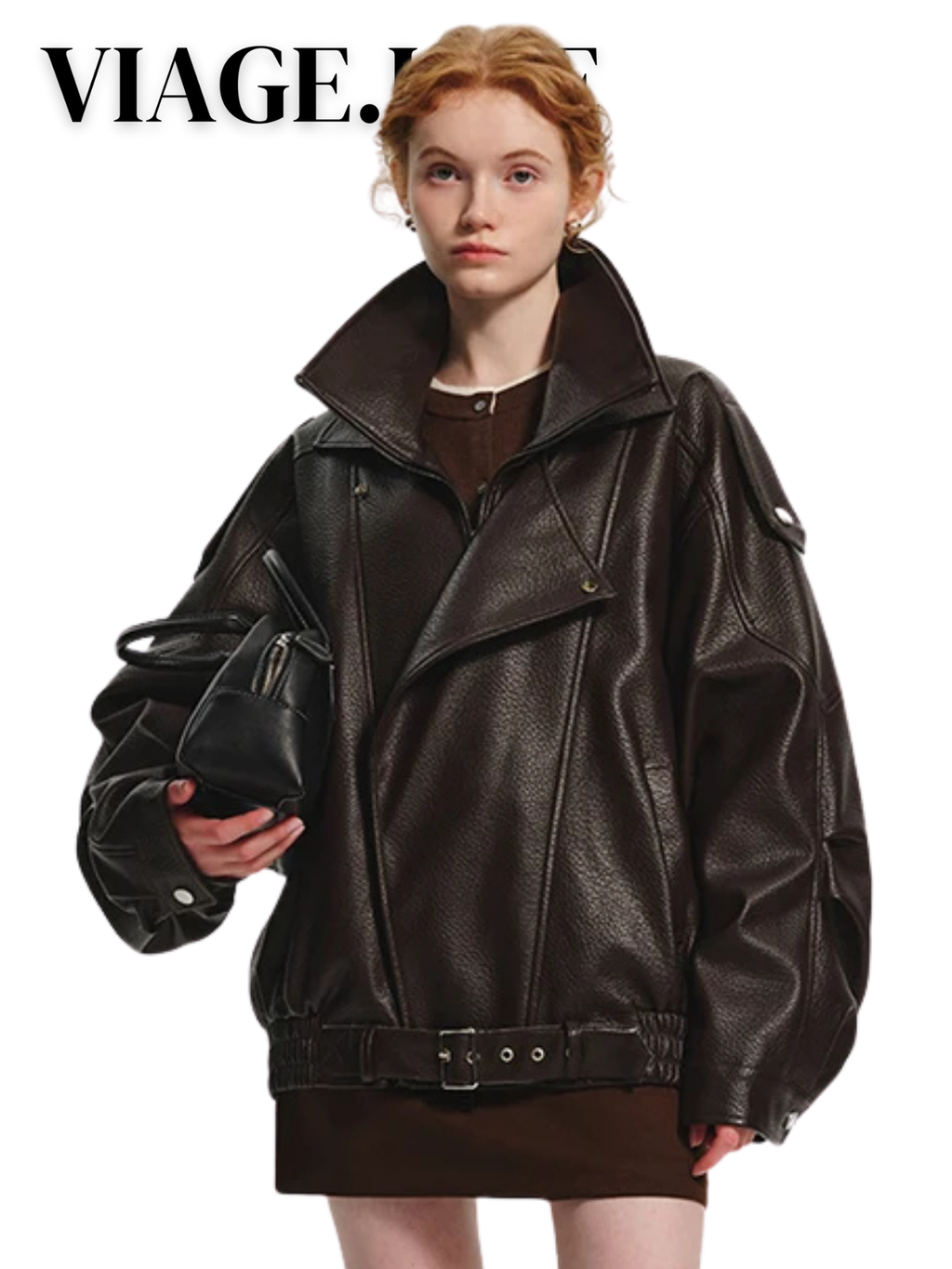 Cool Brown Oversized PU Leather Jacket - Effortless Style