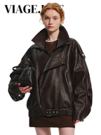 Cool Brown Oversized PU Leather Jacket - Effortless Style