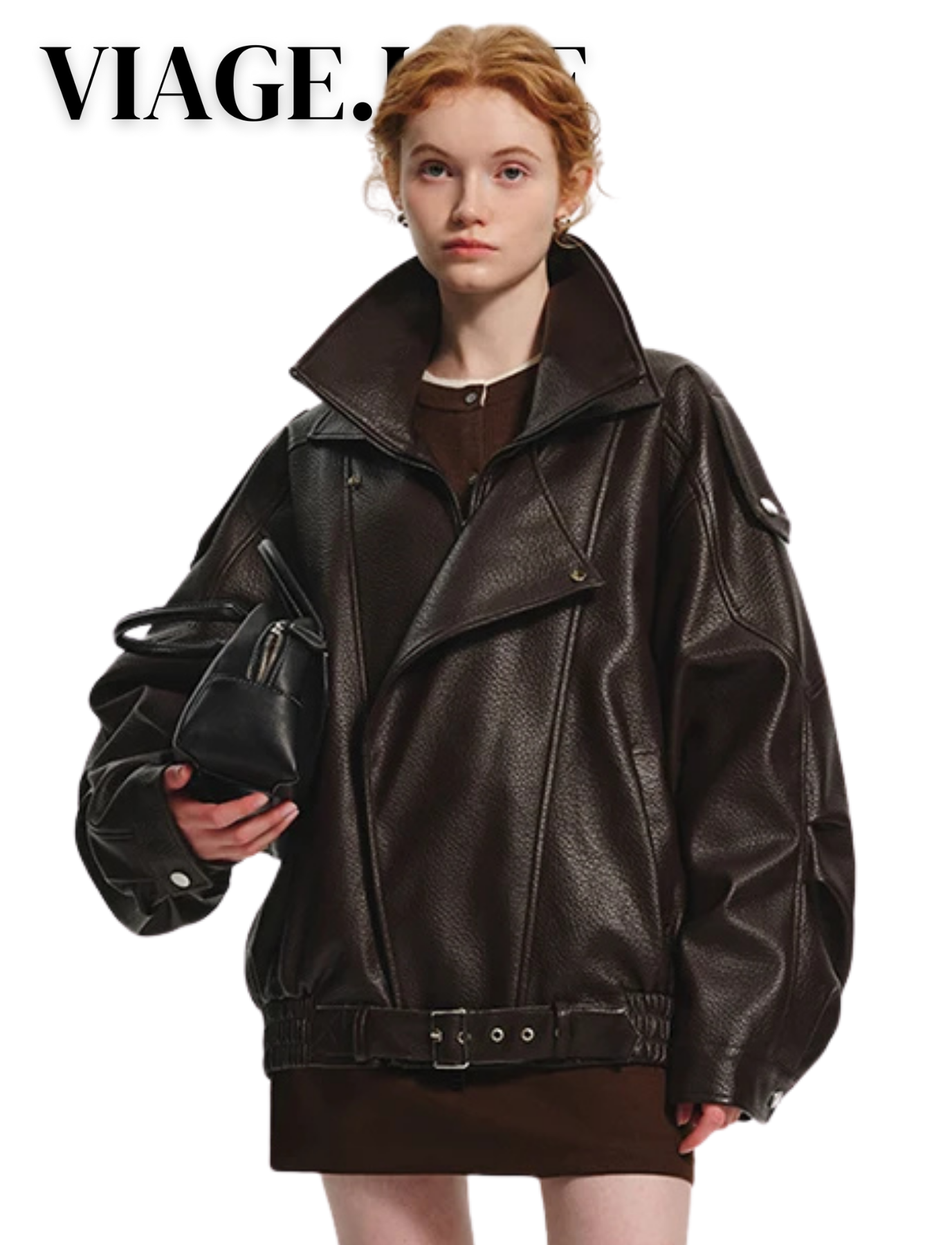 Cool Brown Oversized PU Leather Jacket - Effortless Style