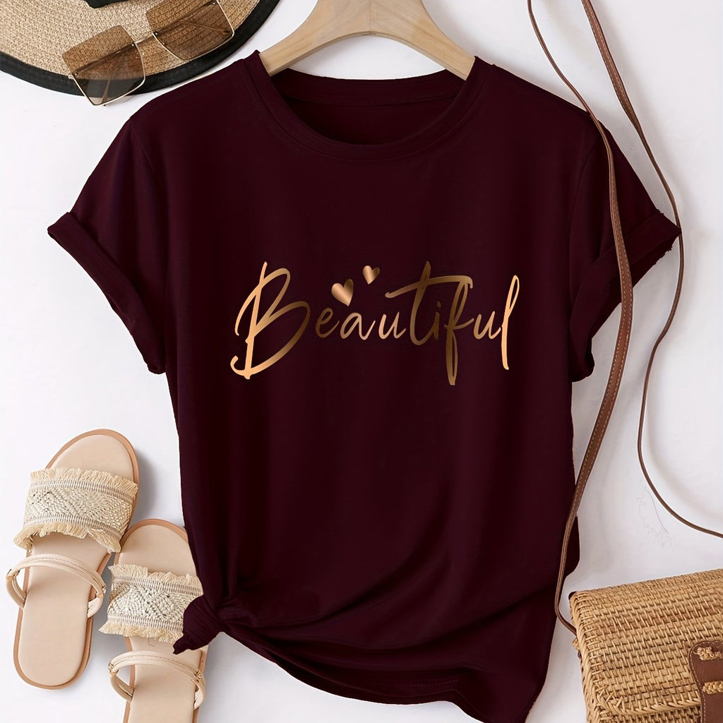 Chic Heart Print Women's T-Shirt - Effortless Elegance