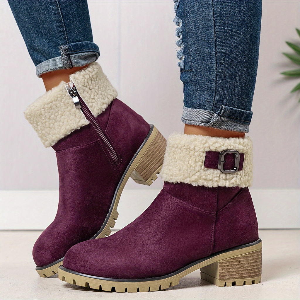 Botas Femininas de Cano Curto, Clássicas e Confortáveis. Botas de Inverno em Cores Quentes: Caqui, Preto e Bege. Botas de Cor Sólida, Forradas com Fleece, Aumentam a Altura e Antiderrapantes, Leves, com Bico Redondo Fofo. Gola Macia e Peluda. Botas Femininas Estilosas para Outono/Inverno, Inspiradas