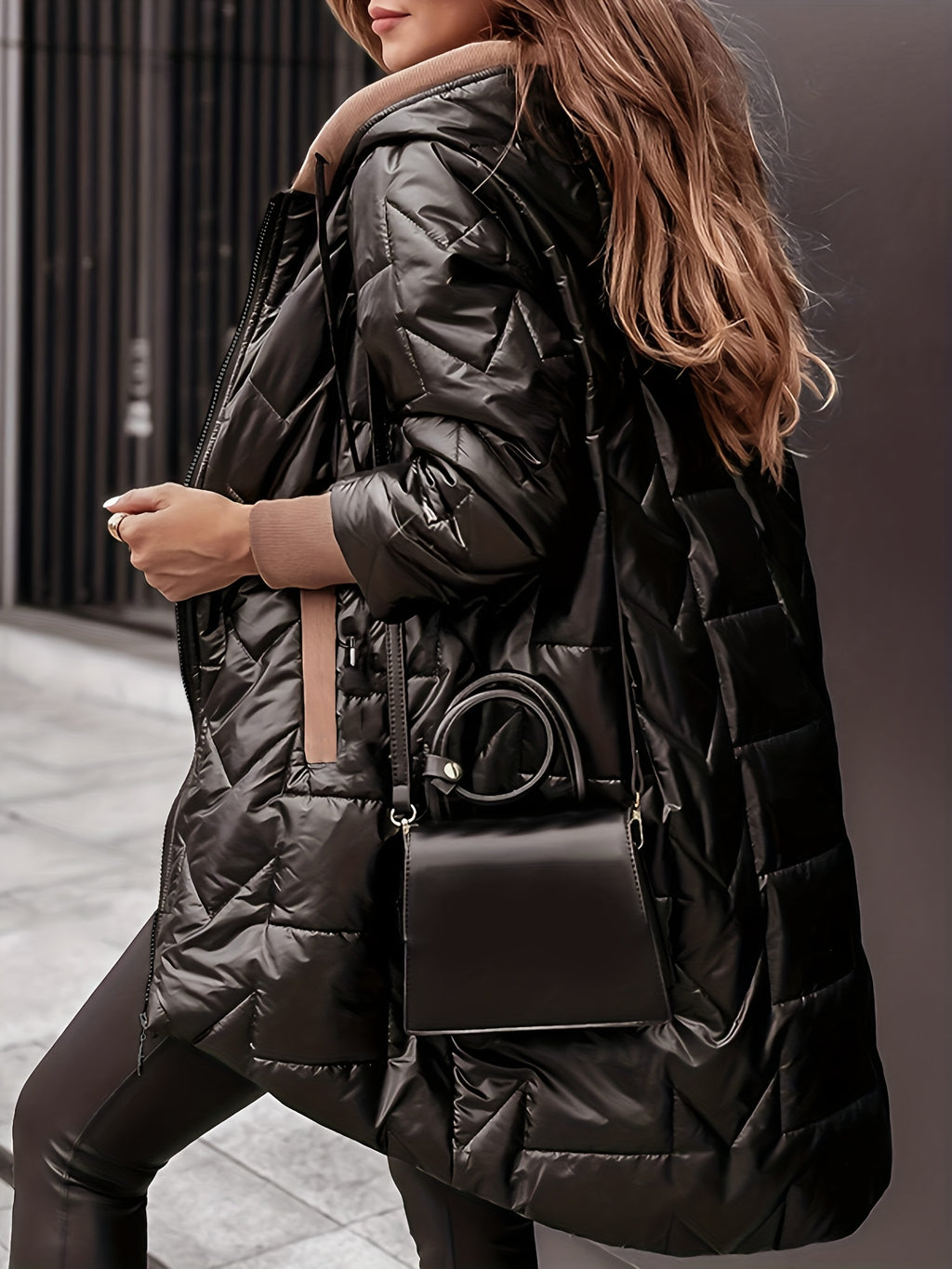 Jaqueta Feminina de Inverno com Capuz e Zíper - Casaco Acolchoado Adequado para o Clima, Elegante, Comprimento Médio a Comprimento Total, Lavável na Máquina (Sem Elasticidade)