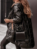 Jaqueta Feminina de Inverno com Capuz e Zíper - Casaco Acolchoado Adequado para o Clima, Elegante, Comprimento Médio a Comprimento Total, Lavável na Máquina (Sem Elasticidade)