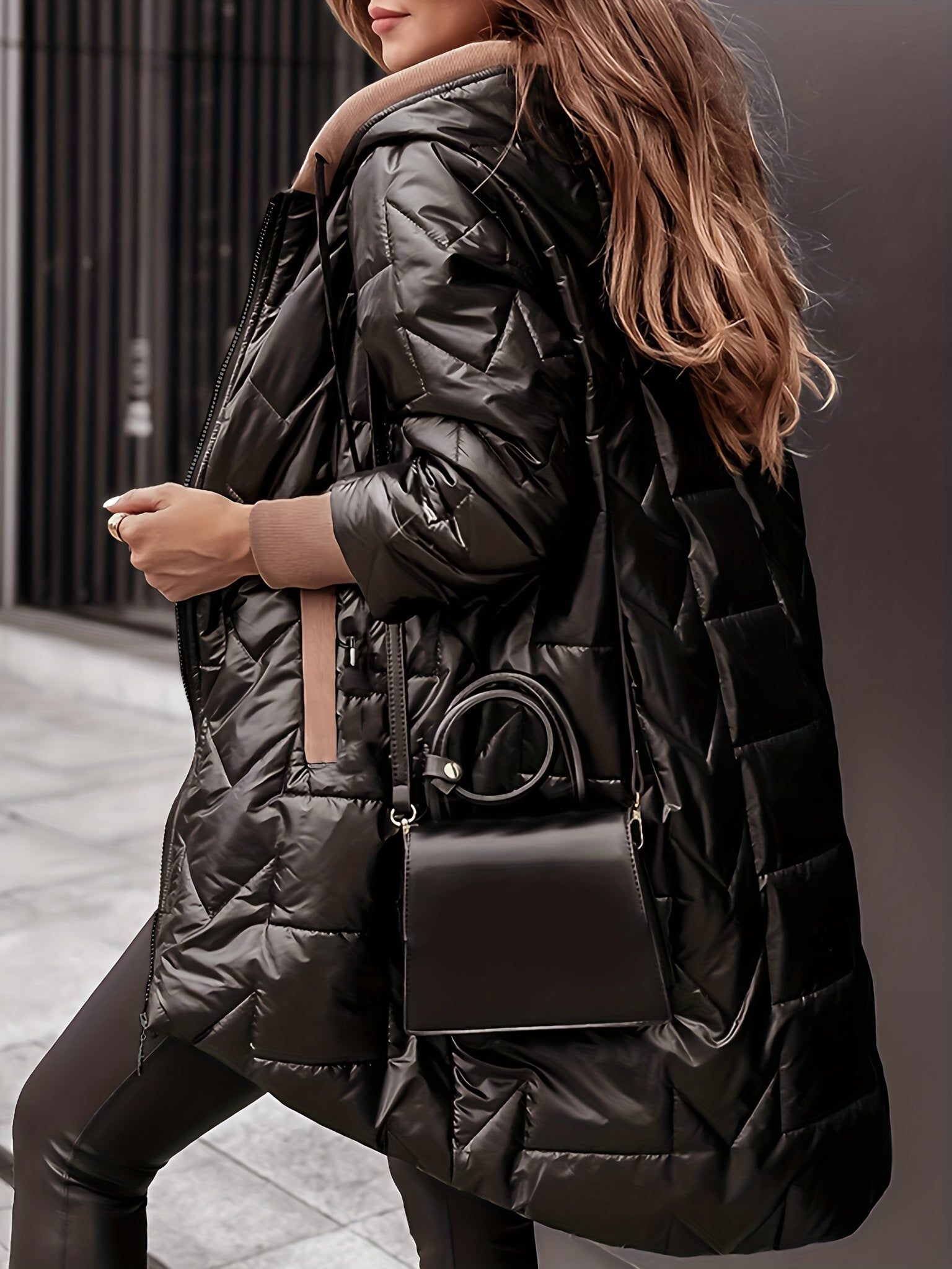 Jaqueta Feminina de Inverno com Capuz e Zíper - Casaco Acolchoado Adequado para o Clima, Elegante, Comprimento Médio a Comprimento Total, Lavável na Máquina (Sem Elasticidade)