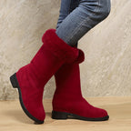 Botas Clássicas de Pelúcia para Mulher | Toque Suave, Conforto Quente de Inverno, Slip-on, Salto com Plataforma, Altura de Salto Médio