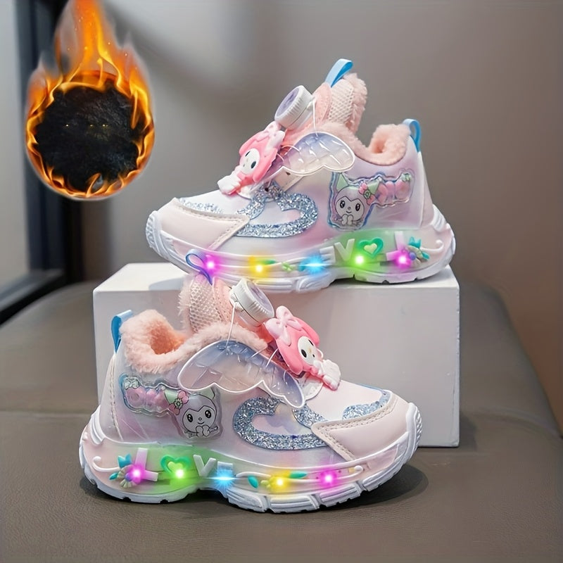 Tênis Brilhantes com Asas Iluminadas para Meninas - Fivelas Giratórias e Solas Luminosas - Sapatos de Inverno Baixos e Quentes Rosa/Branco, PU, para Corrida ao Ar Livre, Presentes de Natal ('Botas Mágicas para Caminhar')