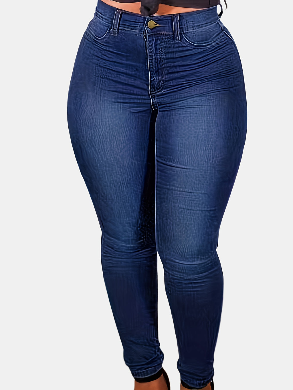 Calças Jeans Femininas de Cintura Alta - Calças de Denim Elástico Não Transparente com Fechamento em Botão, Slim Fit para Uso Diário e Formal - Lavável à Máquina, Tecido Durável