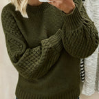 Chic Oversized Knit Sweater for Women - Soft Pink Lantern Sleeves