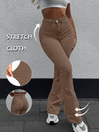 Jeans de ganga desbotados e de lavagem clara para mulher - Calças de perna reta sem elasticidade com design clássico de cinco bolsos, roupa para todos os dias e formal para todas as estações, jeans compridos de estilo streetwear para mulher, roupa versátil, roupa casual, costura de qualidade