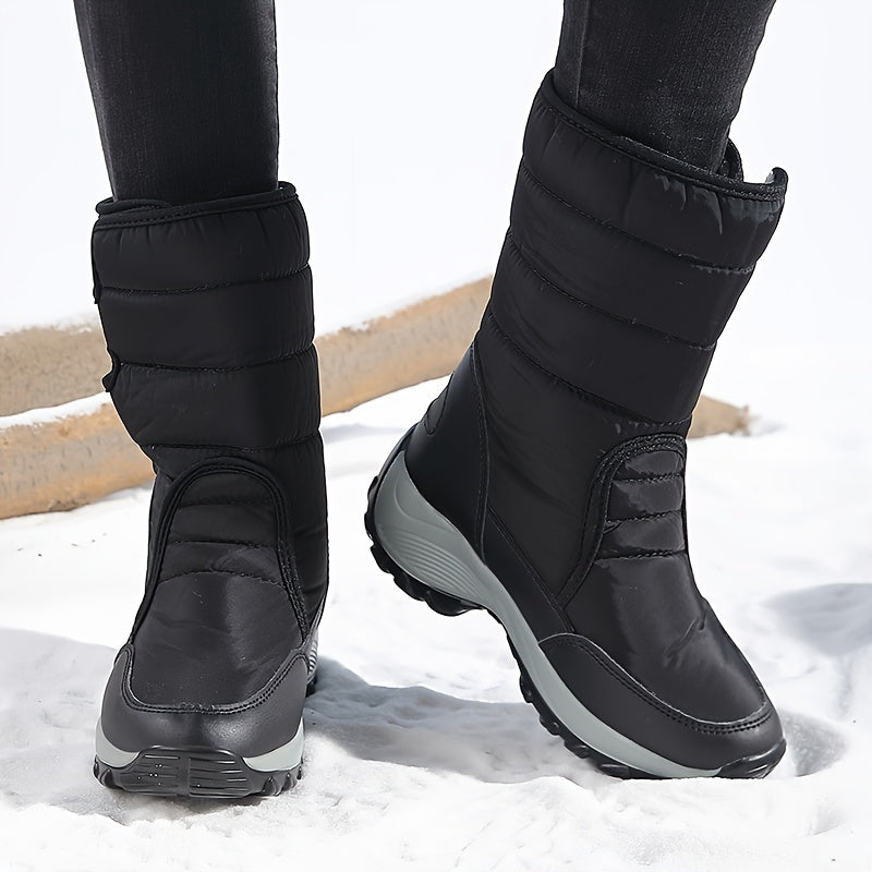 Botas de Neve Femininas de Corte Médio, Quentes e Espessas para Inverno, Antiderrapantes para Uso Externo, Sapatos Altos de Tamanho Grande para Mulheres