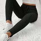 High-Waist Ribbed Skinny Leggings with Faux Drawstring