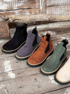 Botins de Salto Alto com Plataforma Grossa para Mulher com Salto de Plataforma Espessa - Sola Antiderrapante, Biqueira Redonda e Forro, Botas Casuais para Todas as Estações em Castanho, Versátil para Jeans e Vestidos, Botas Grossas, Botas Elegantes, Moda Mulher