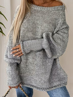 Blusa Plus Size Feminina de Ombro a Descoberto - Pulôver Solto e Estiloso para Outono/Inverno, Looks Casuais e Formais - Lavável à Mão, Moda Feminina, Tricô Moderno, Costura de Qualidade, Roupa de Escritório, Tecido Aconchegante, Top de Malha, Vestuário Invernoso