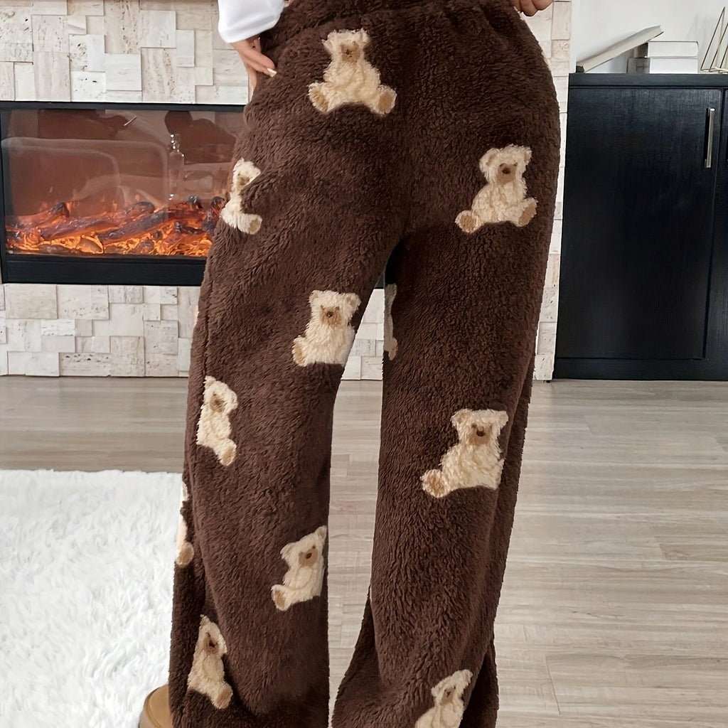 Cozy Bear Print Wide-Leg Women's Pants