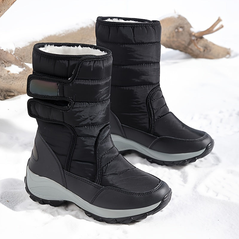 Botas de Neve Femininas de Corte Médio, Quentes e Espessas para Inverno, Antiderrapantes para Uso Externo, Sapatos Altos de Tamanho Grande para Mulheres