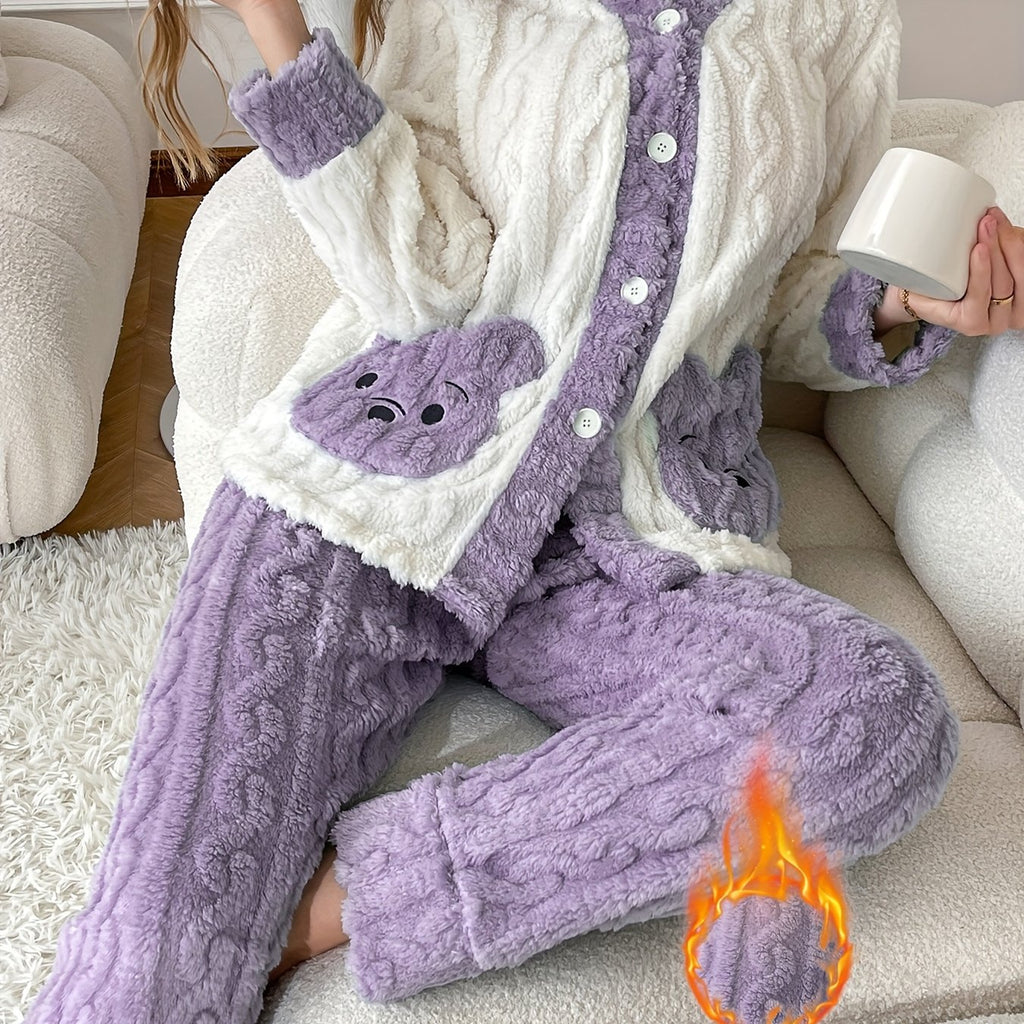 Elegant Kangaroo Pocket Embroidered Pajama Set