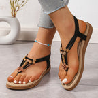 Sandálias Elegantes Boho Chic para Mulheres - Chinelos com Alça Elástica em T, Abertas na Frente, Design Trançado Branco, Confortáveis para Uso Diário