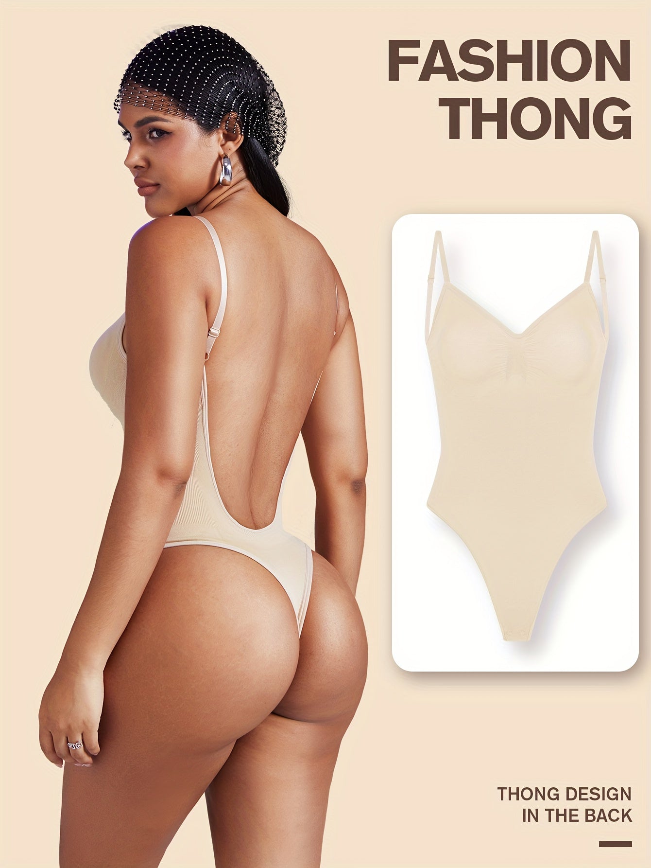 1 Peça Body Feminino Sem Costas com Controle de Barriga - Modelador Invisível e Sem Costura para Vestidos Internos & Casamento TE211