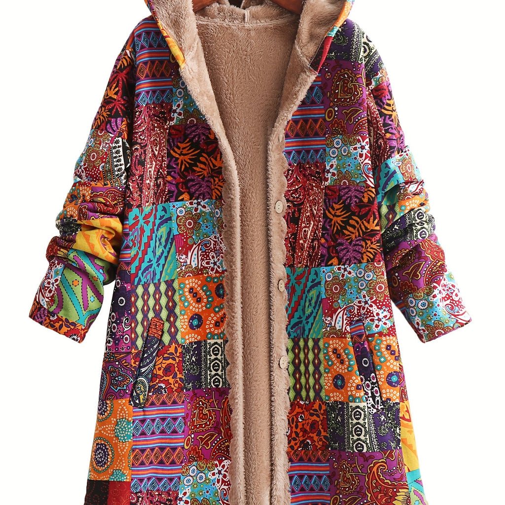 Vibrant Paisley & Floral Hooded Fleece Coat - Women's Outerwear