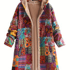 Vibrant Paisley & Floral Hooded Fleece Coat - Women's Outerwear