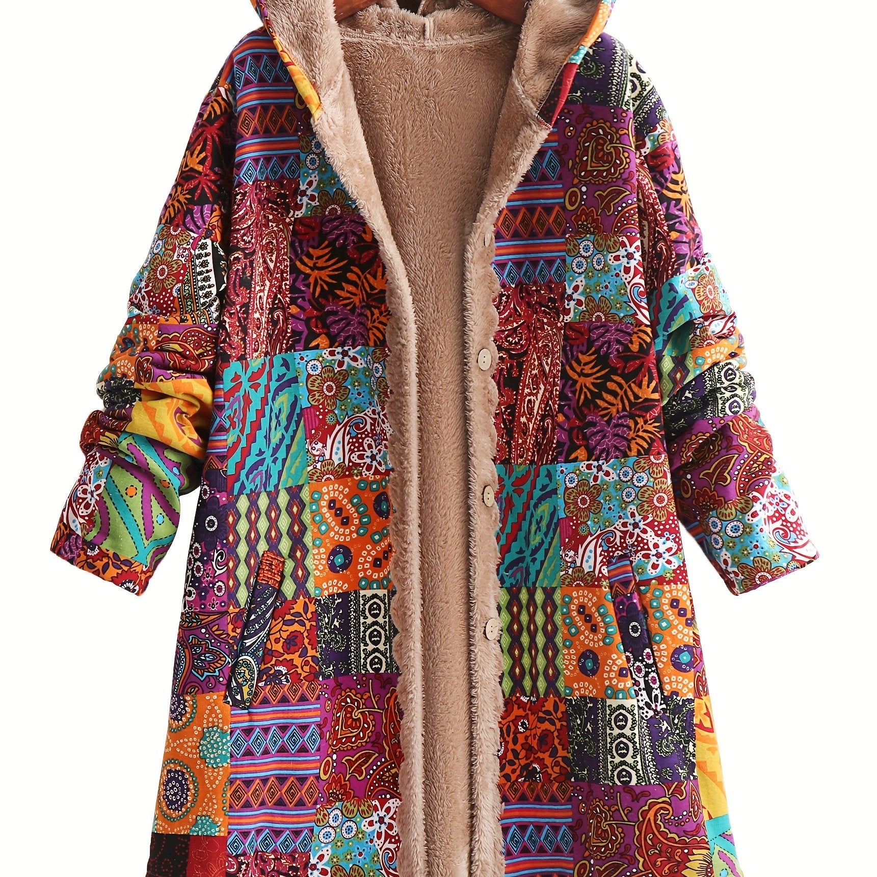 Vibrant Paisley & Floral Hooded Fleece Coat - Women's Outerwear