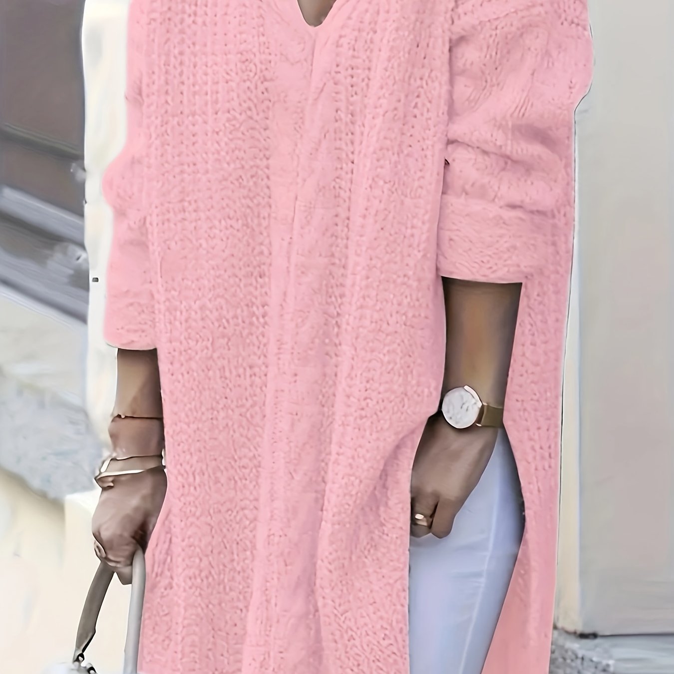 Chic V-Neck Long Sleeve Plus Size Sweater