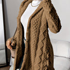 Chic Hooded Jacquard Plush Cardigan for Fall-Winter