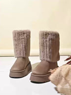 Botas de Inverno Femininas Plus Size com Gola e Borda Pelúcia - Solado Alto/Curso (Ajustável) para Neve, Cano Curto ou Longo em Bege Faux-Fur & Soleira Antiderrapante – Calçados Aconchegantes contra o Frio, Botas de Inverno para Mulheres, Roupas de Inverno para Mulheres, Botas, Botas de Neve para Mulheres, Roupas de Inverno para Mulheres, Botas para Mulheres de Inverno, Bota Feminina, Botas de Neve para Mulheres, Roupas de Inverno Femininas, Botas para Mulheres Tamanho Plus,