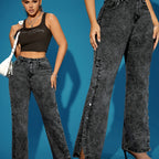 Retro Straight-Leg Jeans with Chic Button Details