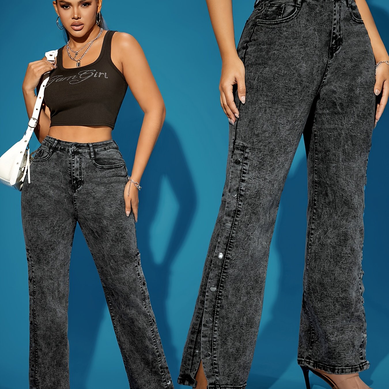 Retro Straight-Leg Jeans with Chic Button Details